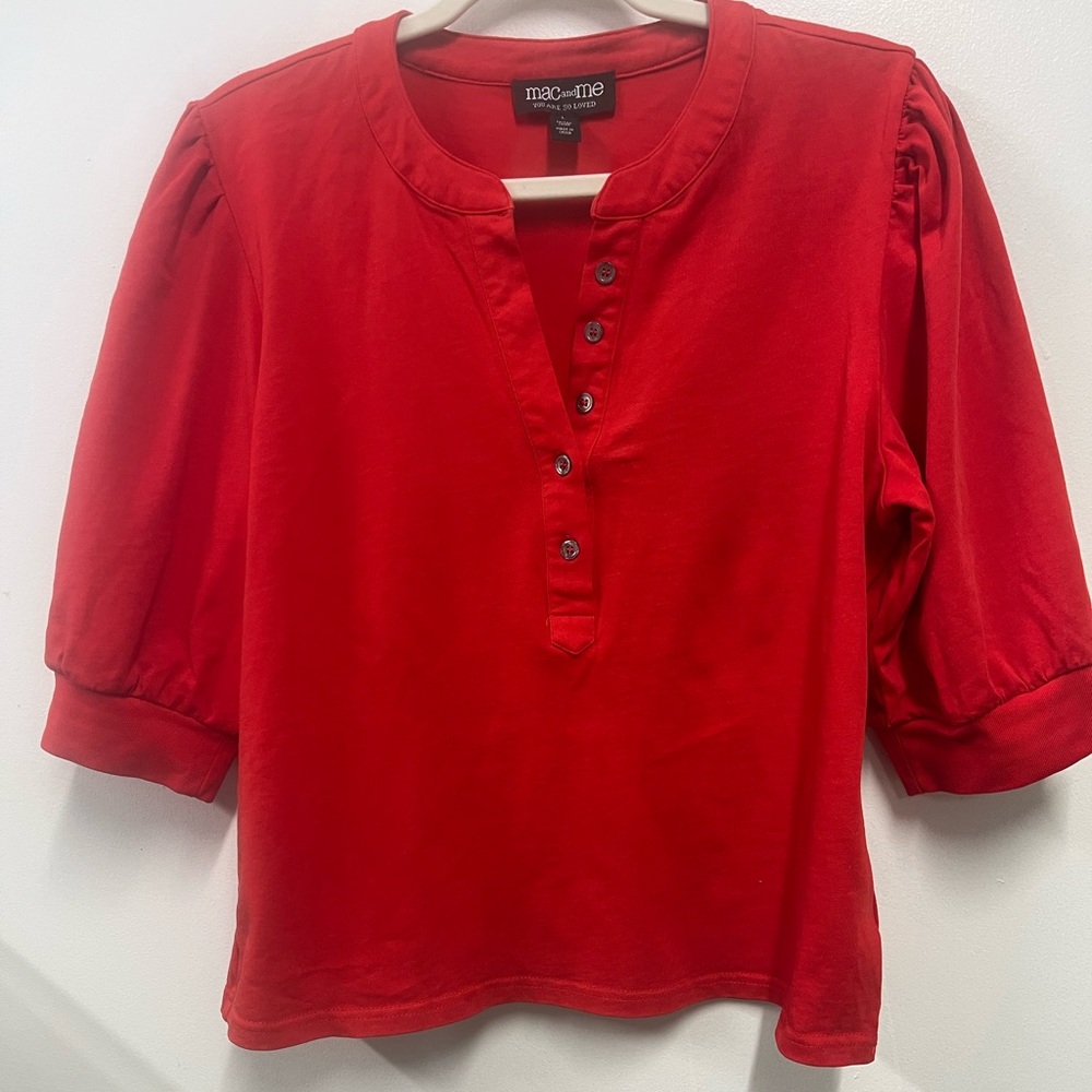 Mac and Me Chloe Button Front Top Radiant Red Women’s L